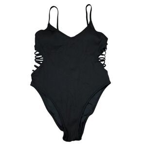 Victoria's Secret Pink Swim Strappy Side Ribbed One-Piece Swimsuit Large Black